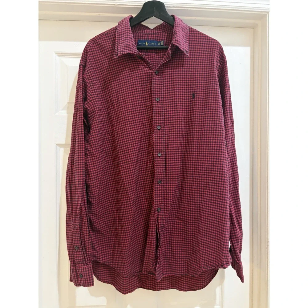 Polo Ralph Lauren Buffalo Plaid Button Down Shirt Men 2XL Red Black Long Sleeve